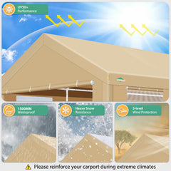 COBIZI Carport 10'x20' Large Heavy Duty Car Canopy with Steel Frame, Portable Garage Wedding Tent Big Tents Carports Shelter, All-Season Tarp for Outdoor Party Birthday, Khaki