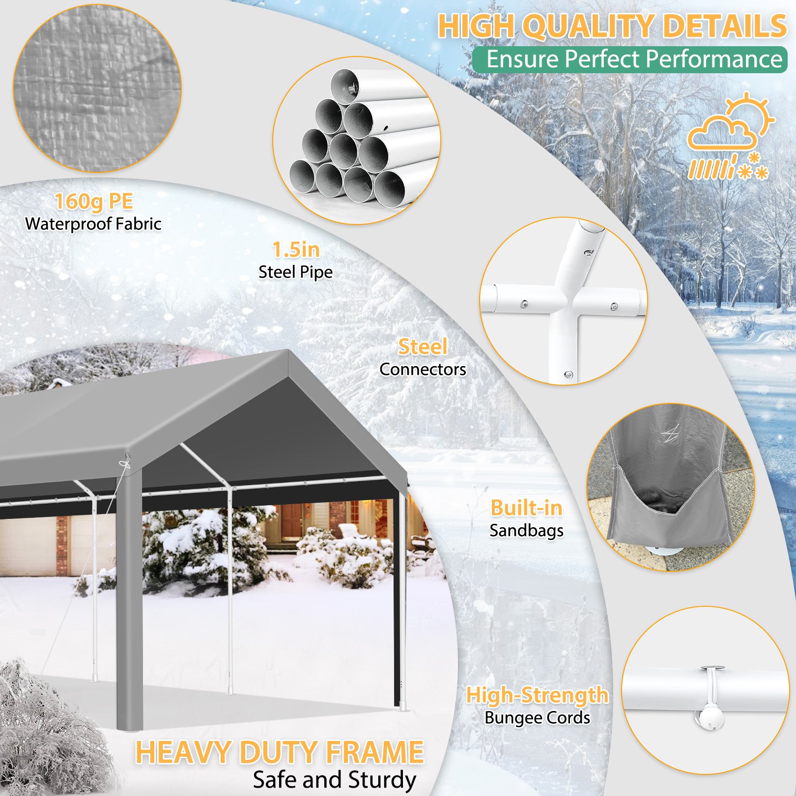 COBIZI 10'x20' Large Heavy Duty Canopy & Carport with Steel Frame SPC000101