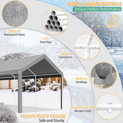 COBIZI Carport 12‘x20’ ft Heavy Duty Car Canopy with Roll-up Windows Portable Garage with Removable Sidewalls & Door, Outdoor Canopy Carport Portable Car Tent Garage Car Canopy with Steel Frame, Gray