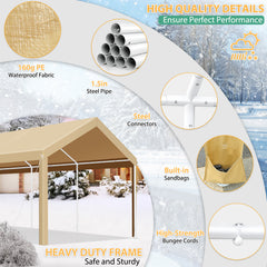 COBIZI Carport 10'x20' Large Heavy Duty Car Canopy with Steel Frame, Portable Garage Wedding Tent Big Tents Carports Shelter, All-Season Tarp for Outdoor Party Birthday, Khaki