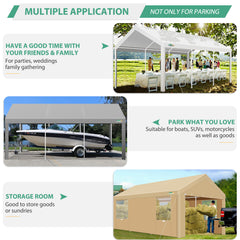 COBIZI Carport 10'x20' Large Heavy Duty Car Canopy with Steel Frame, Portable Garage Wedding Tent Big Tents Carports Shelter, All-Season Tarp for Outdoor Party Birthday, Khaki