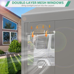 Hoteel Carport 10x20 ft Heavy Duty Car Canopy with Roll-up Windows Portable Garage with Removable Sidewalls & Door, Outdoor Canopy Carport Portable Car Tent Garage Car Canopy with Steel Frame
