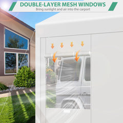 Hoteel Carport 10x20 ft Heavy Duty Car Canopy with Roll-up Windows Portable Garage with Removable Sidewalls & Door, Outdoor Canopy Carport Portable Car Tent Garage Car Canopy with Steel Frame