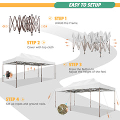 HOTEEL 10x20 Pop Up Heavy Duty Canopy Tent,Commercial Tent Gazebo for Parties All-Weather Waterproof and UV 50+ Wedding Tent with Roller Bag,White