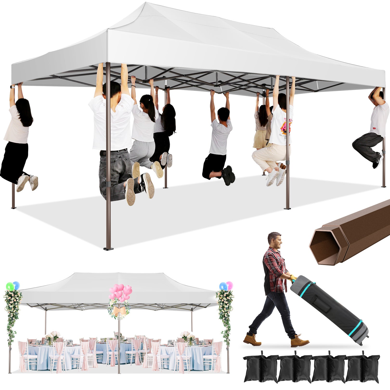 COBIZI  10'x10' Pop up Canopy Tent Commercial Instant Canopy with 4 Sidewalls & Carry Bag 4 Stakes & Ropes & Sandbags Portable Tent for Parties Beach Camping Party Event Shelter Sun Shade