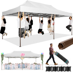 HOTEEL 10x20 Pop Up Heavy Duty Canopy Tent,Commercial Tent Gazebo for Parties All-Weather Waterproof and UV 50+ Wedding Tent with Roller Bag,White