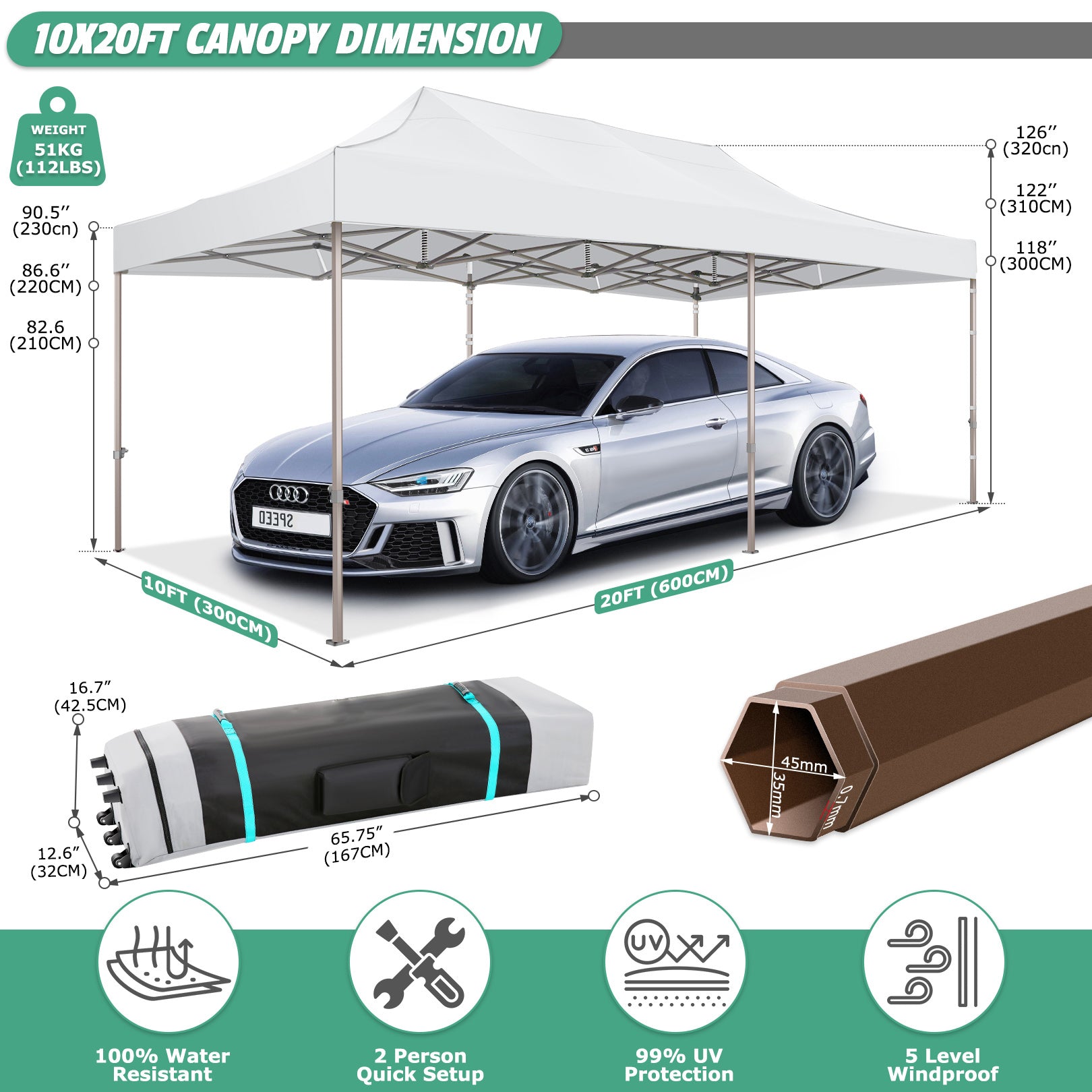 COBIZI  10'x10' Pop up Canopy Tent Commercial Instant Canopy with 4 Sidewalls & Carry Bag 4 Stakes & Ropes & Sandbags Portable Tent for Parties Beach Camping Party Event Shelter Sun Shade