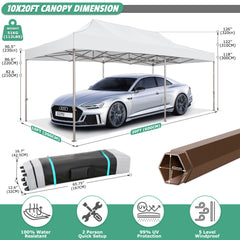 HOTEEL 10x20 Pop Up Heavy Duty Canopy Tent,Commercial Tent Gazebo for Parties All-Weather Waterproof and UV 50+ Wedding Tent with Roller Bag,White