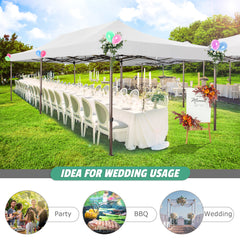 HOTEEL 10x20 Pop Up Heavy Duty Canopy Tent,Commercial Tent Gazebo for Parties All-Weather Waterproof and UV 50+ Wedding Tent with Roller Bag,White