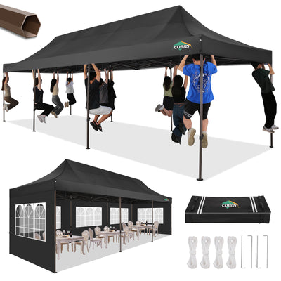 COBIZI Heavy Duty 10'x30' Commercial Tent, Pop up Canopy for Parties, Wedding,Waterproof Gazebos with 8 Sidewalls,Black