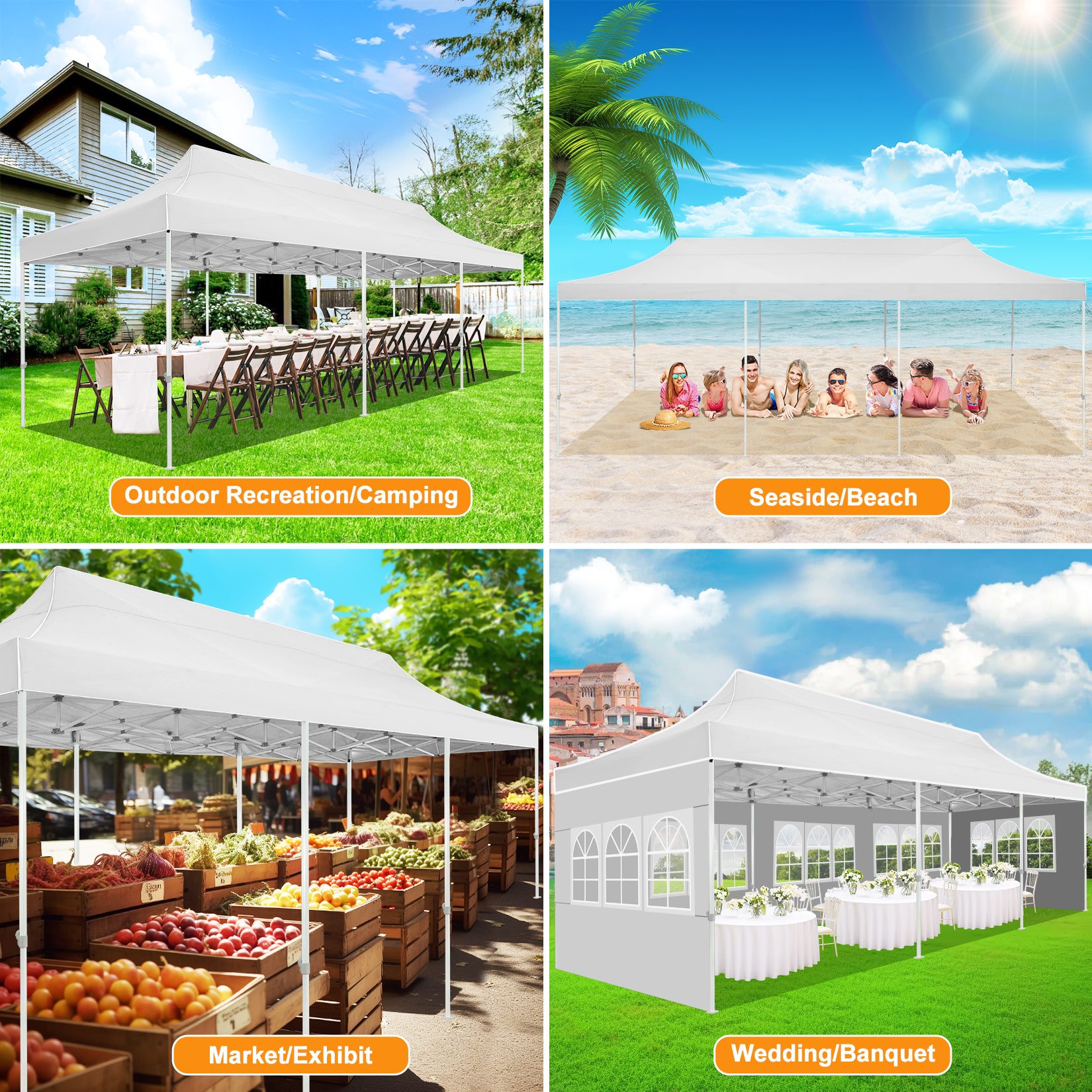 HOTEEL 10¡¯x30' pop-up tent, suitable for parties, heavy-duty easy-to-set-up tent with 8 side walls, outdoor commercial instant gazebo, suitable for wedding events, with portable bag
