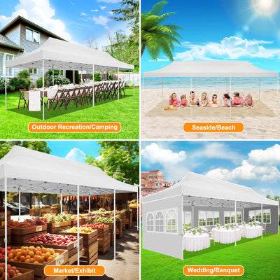 HOTEEL 10¡¯x30' pop-up tent, suitable for parties, heavy-duty easy-to-set-up tent with 8 side walls, outdoor commercial instant gazebo, suitable for wedding events, with portable bag