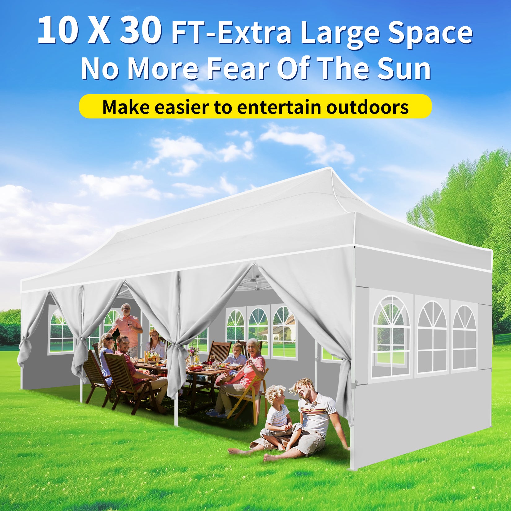 HOTEEL 10¡¯x30' pop-up tent, suitable for parties, heavy-duty easy-to-set-up tent with 8 side walls, outdoor commercial instant gazebo, suitable for wedding events, with portable bag