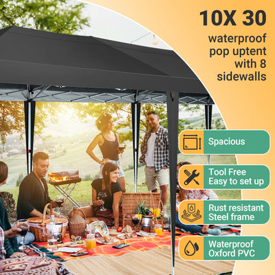 COBIZI 10'x30' Pop up Canopy with 6 Sidewalls & Carry Bag, Black SPC204