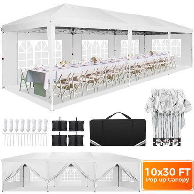 COBIZI 10'x10'/10'x20'/10'x30' Pop Up Canopy Tent with 4 Sidewalls, One-Push Center Lock, UPF 50+ Waterproof Easy Up Gazebo,Outdoor Sun Shelte SPC000142x