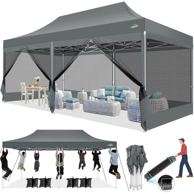 COBIZI 10'x20' Heavy Duty Canopy Gazebo, Ez up with 6 Netting Sidewalls SPC000097
