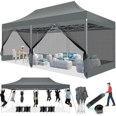 COBIZI 10'x20' Heavy Duty Canopy Gazebo, Ez up with 6 Netting Sidewalls SPC000097