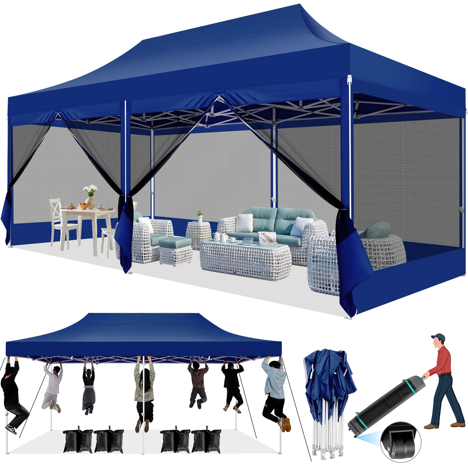 COBIZI 10'x20' Heavy Duty Canopy Gazebo, Ez up with 6 Netting Sidewalls SPC000097