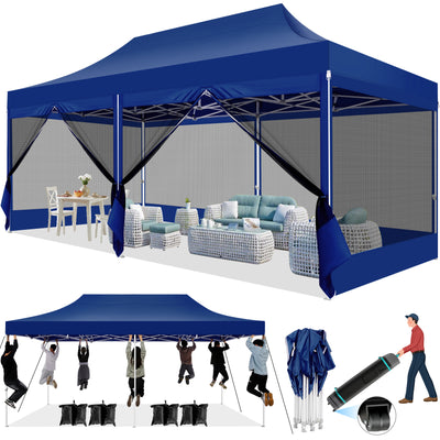 COBIZI 10'x20' Heavy Duty Canopy Gazebo, Ez up with 6 Netting Sidewalls SPC000097