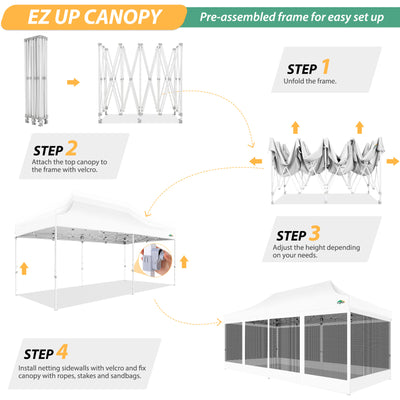 COBIZI 10'x20' Heavy Duty Canopy Gazebo, Ez up with 6 Netting Sidewalls SPC000097