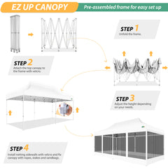 COBIZI 10'x20' Heavy Duty Canopy Tent, Pop up Gazebo with Netting Screened ,Waterproof Ez up Canopy with Sidewalls, Outdoor Instant Party Tent for Backyard,Dark Blue