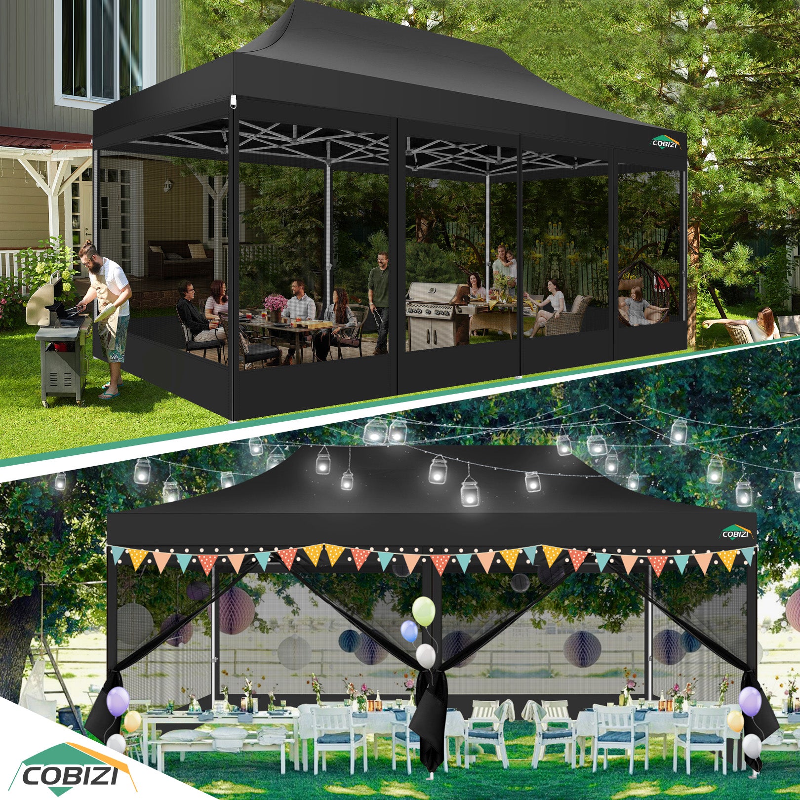 COBIZI 10'x20' Heavy Duty Canopy Gazebo, Ez up with 6 Netting Sidewalls SPC97