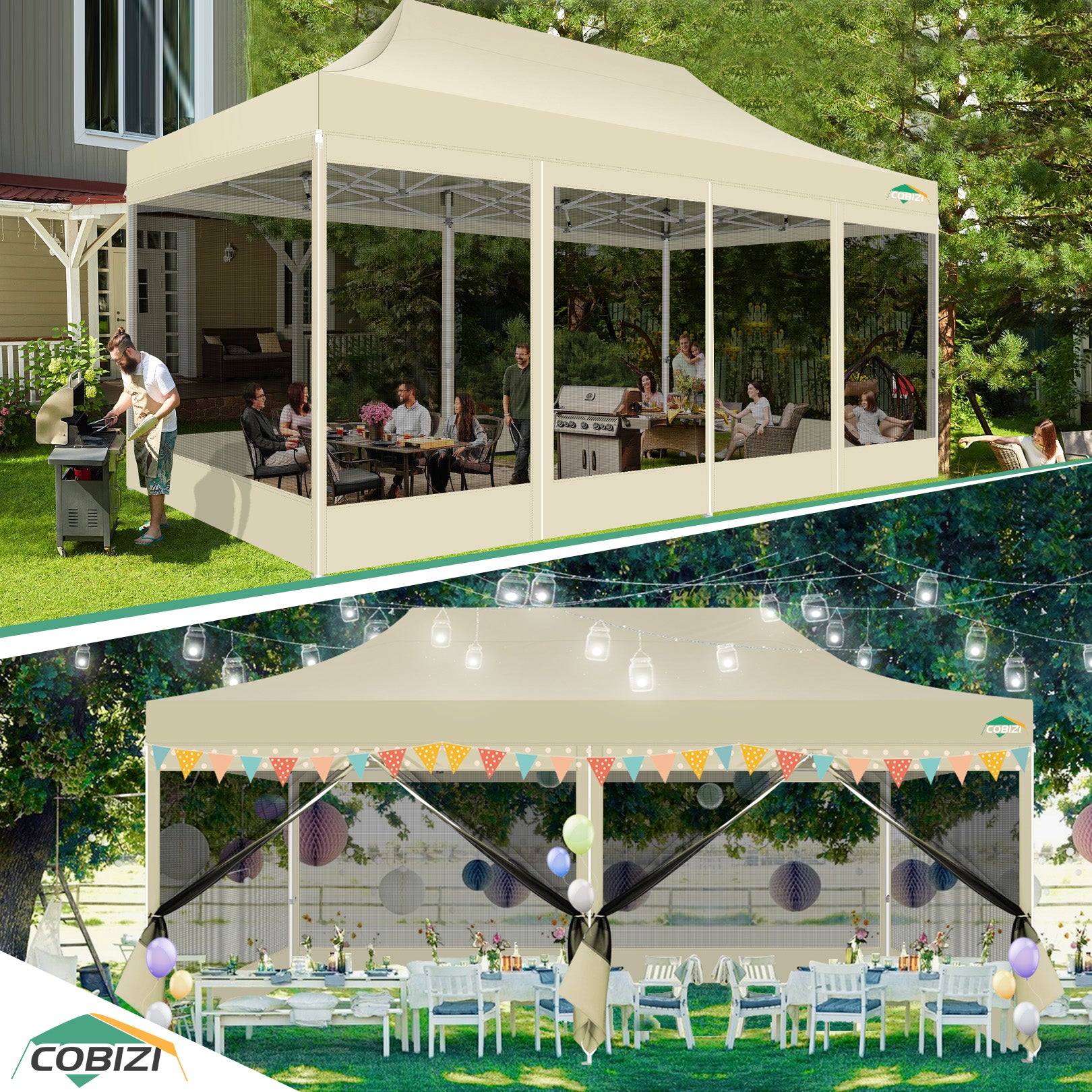 COBIZI 10'x20' Heavy Duty Canopy Gazebo, Ez up with 6 Netting Sidewalls SPC97