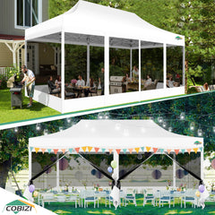COBIZI 10'x20' Heavy Duty Canopy Tent, Pop up Gazebo with Netting Screened ,Waterproof Ez up Canopy with Sidewalls, Outdoor Instant Party Tent for Backyard,Dark Blue