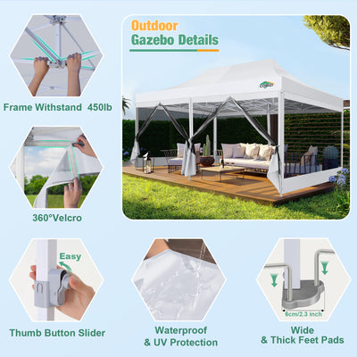 COBIZI 10'x20' Heavy Duty Canopy Gazebo, Ez up with 6 Netting Sidewalls SPC97