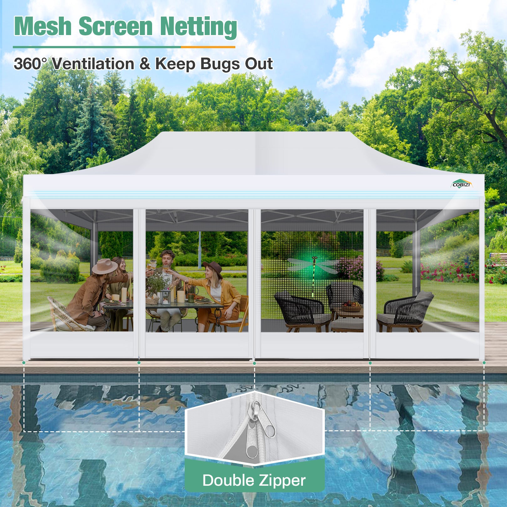 COBIZI 10'x20' Heavy Duty Canopy Gazebo, Ez up with 6 Netting Sidewalls SPC97