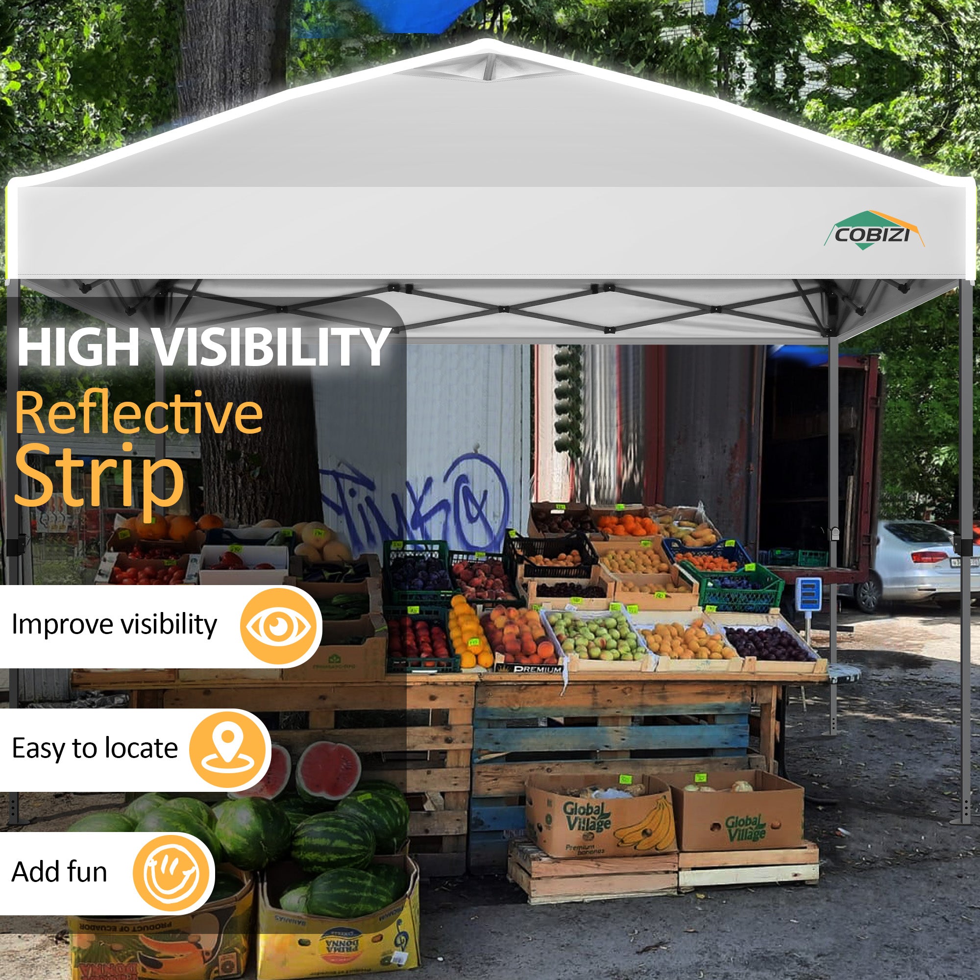 COBIZI 10'x10' Waterproof Pop Up Canopy With Reflective Strip & Air Vent, Easy Setup, 1-Button Push SPC100
