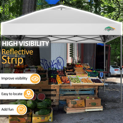 COBIZI 10'x10' Waterproof Pop Up Canopy With Reflective Strip & Air Vent, Easy Setup, 1-Button Push SPC100