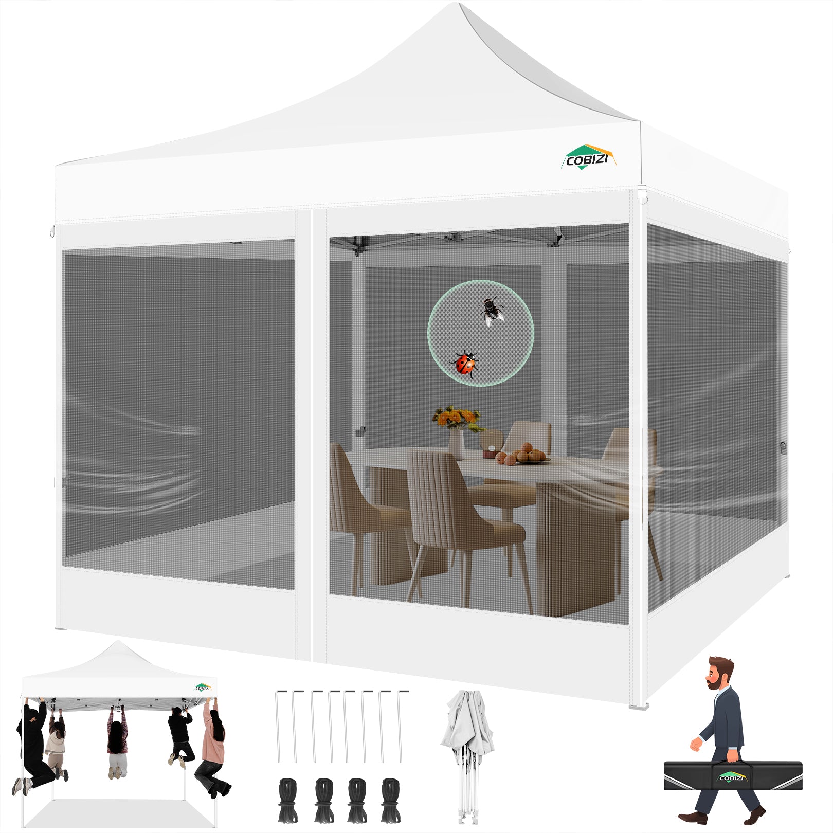 COBIZI 10'x10' Heavy Duty Pop up Canopy Gazebo with Netting Screened SPC111