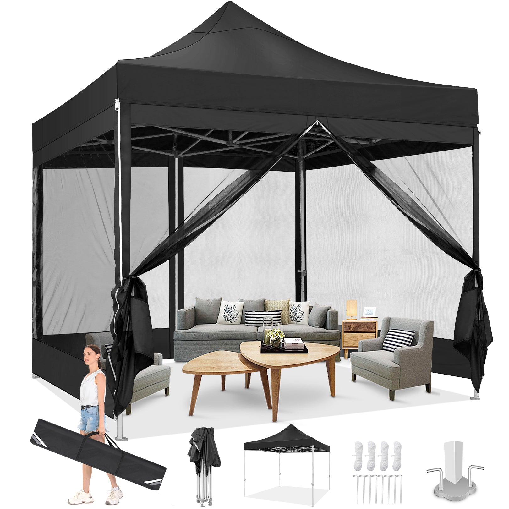 COBIZI 10'x10' Heavy Duty Canopy Tent, Pop up Gazebo with Netting Screened ,Waterproof Ez up Canopy with Sidewalls, Outdoor Instant Party Tent for Backyard,Blue
