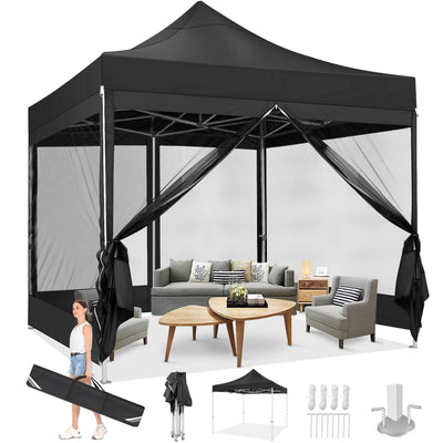 COBIZI 10'x10' Heavy Duty Canopy Tent, Pop up Gazebo with Netting Screened ,Waterproof Ez up Canopy with Sidewalls, Outdoor Instant Party Tent for Backyard,Blue