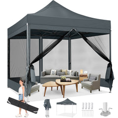 COBIZI 10'x10' Heavy Duty Canopy Tent, Pop up Gazebo with Netting Screened ,Waterproof Ez up Canopy with Sidewalls, Outdoor Instant Party Tent for Backyard,Blue