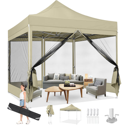 COBIZI 10'x10' Heavy Duty Canopy Tent, Pop up Gazebo with Netting Screened ,Waterproof Ez up Canopy with Sidewalls, Outdoor Instant Party Tent for Backyard,Blue