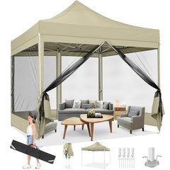 COBIZI 10'x10' Heavy Duty Canopy Tent, Pop up Gazebo with Netting Screened ,Waterproof Ez up Canopy with Sidewalls, Outdoor Instant Party Tent for Backyard,Blue