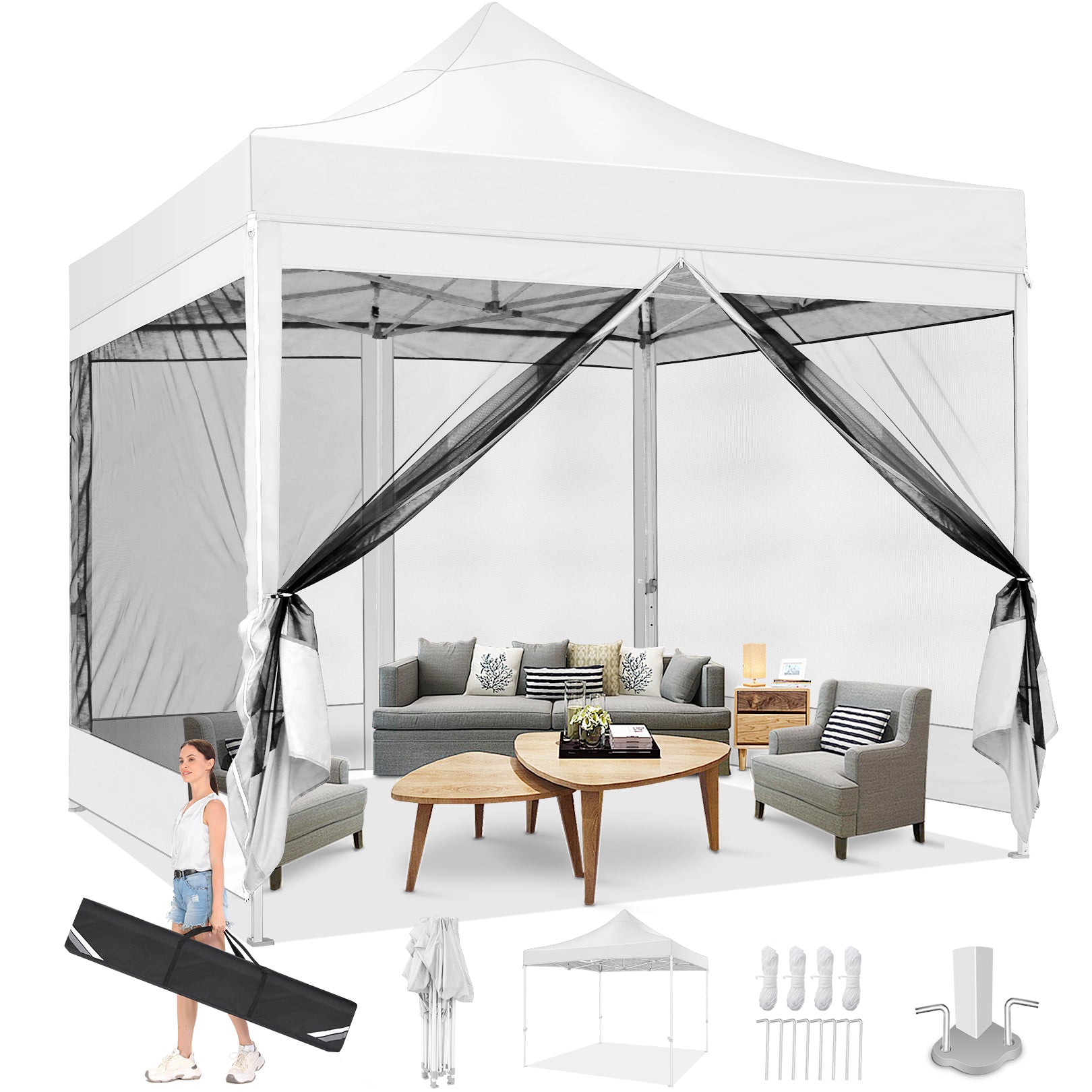 COBIZI 10'x10' Heavy Duty Canopy Tent, Pop up Gazebo with Netting Screened ,Waterproof Ez up Canopy with Sidewalls, Outdoor Instant Party Tent for Backyard,Blue