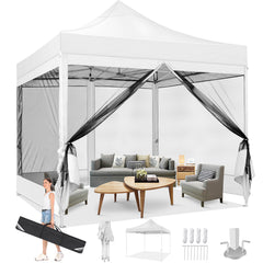 COBIZI 10'x10' Heavy Duty Canopy Tent, Pop up Gazebo with Netting Screened ,Waterproof Ez up Canopy with Sidewalls, Outdoor Instant Party Tent for Backyard,Blue