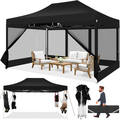 COBIZI 10'x15' Heavy Duty Canopy Tent, Pop up Gazebo with Netting Screened ,Waterproof Ez up Canopy with Sidewalls, Outdoor Instant Party Tent for Backyard,Gray