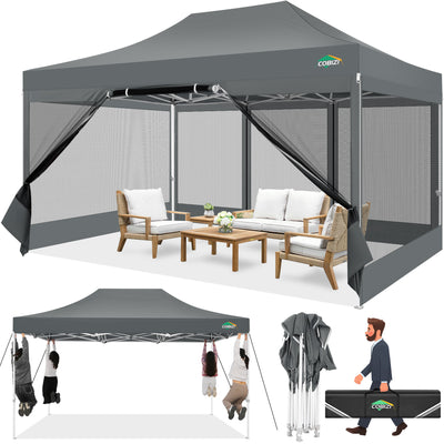 COBIZI 10'x15' Heavy Duty Pop Up Canopy Gazebo with Netting Screened SPC112