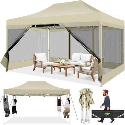 COBIZI 10'x15' Heavy Duty Pop Up Canopy Gazebo with Netting Screened SPC112