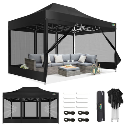COBIZI 10'x15' Heavy Duty Pop Up Canopy Gazebo with Netting Screened, Gray SPC112