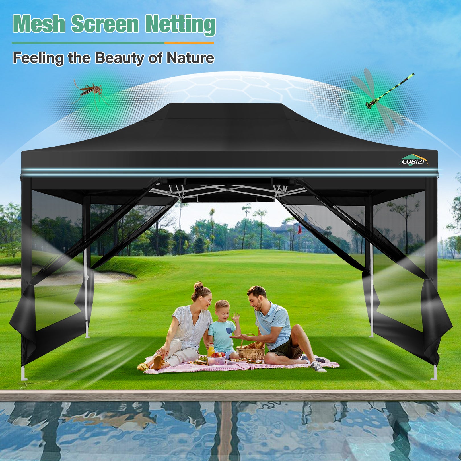 COBIZI 10'x15' Heavy Duty Pop Up Canopy Gazebo with Netting Screened, Gray SPC112