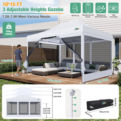 COBIZI 10'x15' Heavy Duty Pop Up Canopy Gazebo with Netting Screened SPC112