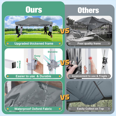 COBIZI 10'x15' Heavy Duty Pop Up Canopy Gazebo with Netting Screened, Gray SPC000112