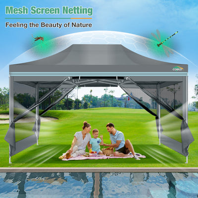 COBIZI 10'x15' Heavy Duty Pop Up Canopy Gazebo with Netting Screened, Gray SPC000112