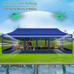 COBIZI 10'x30' Heavy Duty Canopy Tent, Pop up Gazebo with Netting Screened ,Waterproof Ez up Canopy with Sidewalls, Outdoor Instant Party Tent for Backyard,Dark Blue