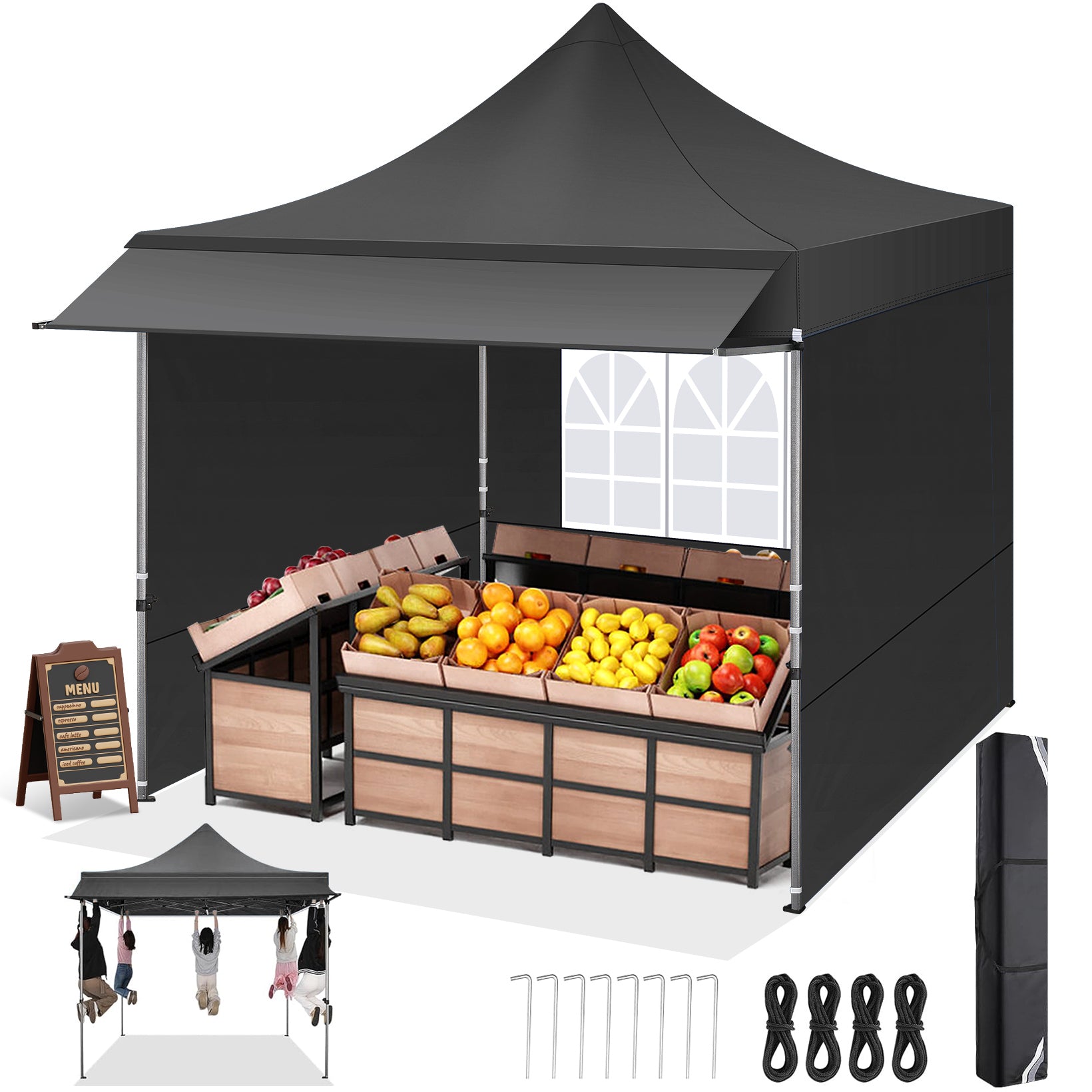 COBIZI 10'x10' Pop Up Canopy Tent with Awning & Sidewalls, Commercial Canopy Tents Instant Waterproof, UPF 50+ Sun Shade for Outdoor, Parties, Markets (White)